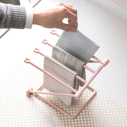 Washcloth Holder Dish Rag Cloth Holder Countertop Dishcloth Drying Rack 4 Arms Folding Vertical Hand Towel Stand Dish Rag Storage Holder for Kitchen(Light Pink)