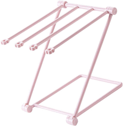 Washcloth Holder Dish Rag Cloth Holder Countertop Dishcloth Drying Rack 4 Arms Folding Vertical Hand Towel Stand Dish Rag Storage Holder for Kitchen(Light Pink)
