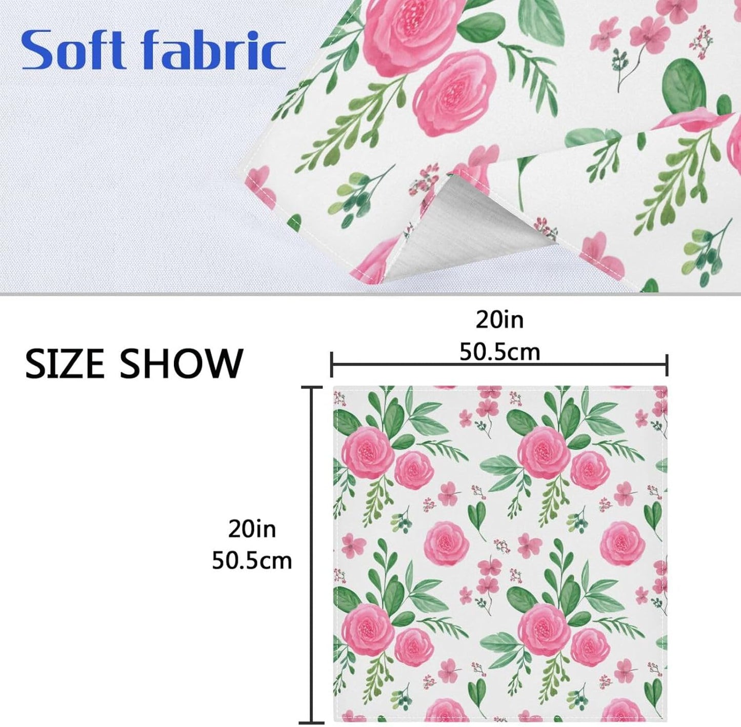 YETTASBIN Pink Flowers Cloth Napkins Set of 1, Reusable Washable Oversized Table Napkins for Family Wedding Dinner Party Home Decor, 20 Inch