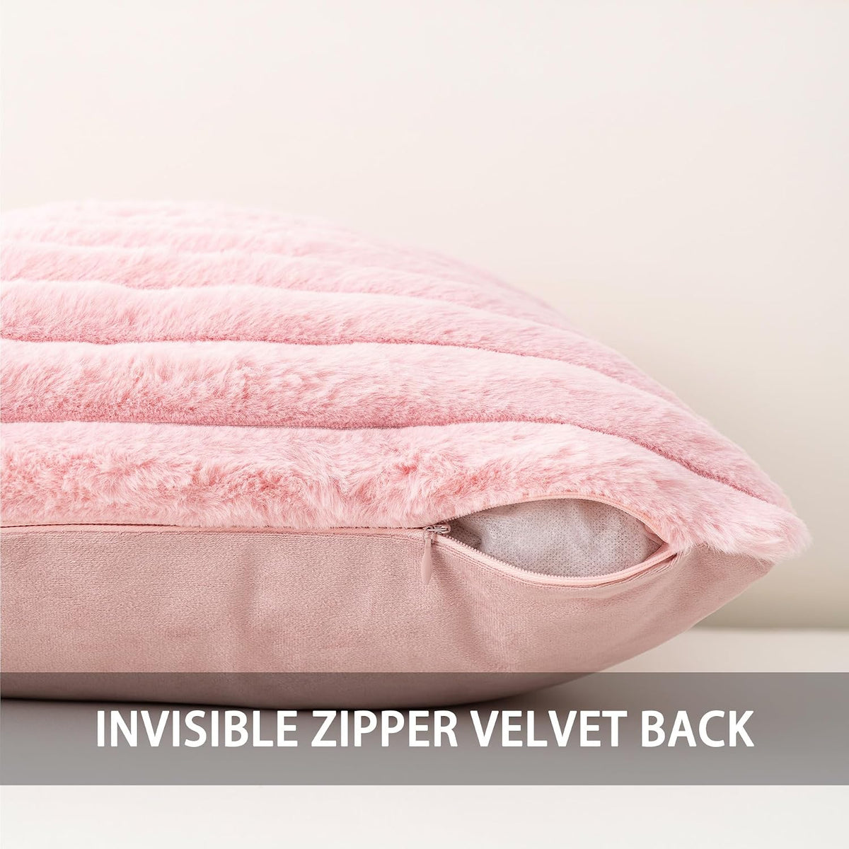 Pack of 2 Faux Fur Christmas Throw Pillow Covers 22x22 Inch, Pink