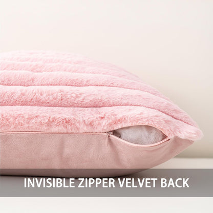 Pack of 2 Faux Fur Christmas Throw Pillow Covers 22x22 Inch, Pink