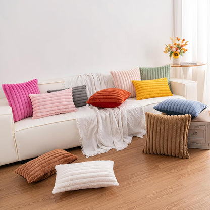 Pack of 2 Faux Fur Christmas Throw Pillow Covers 22x22 Inch, Pink