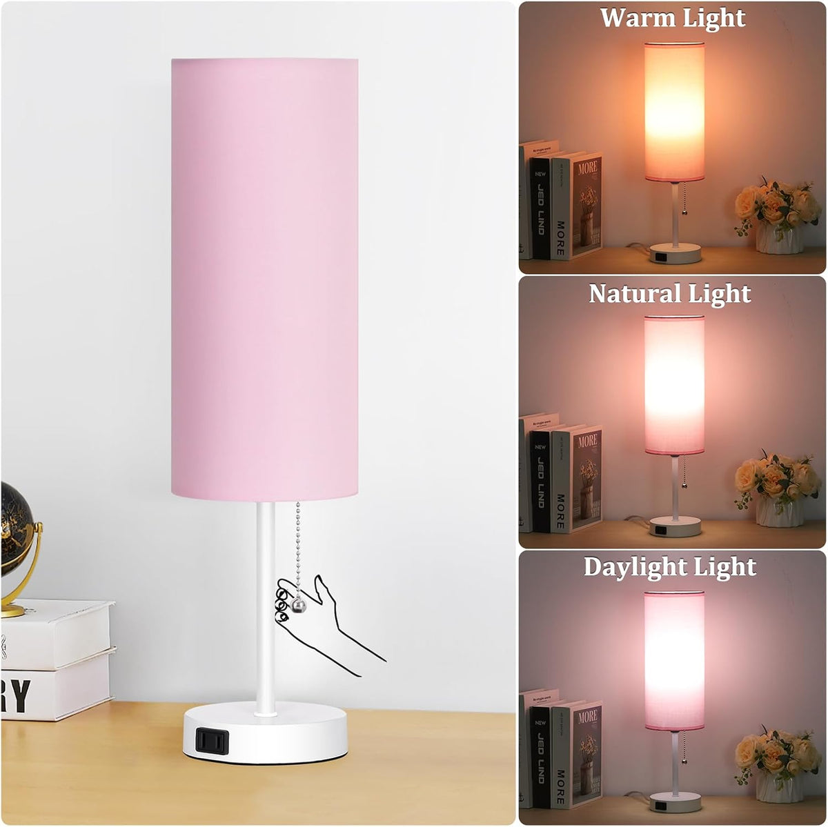 18" Table Lamp for Bedroom, 3-Color Bedside Lamps with Pull Chain