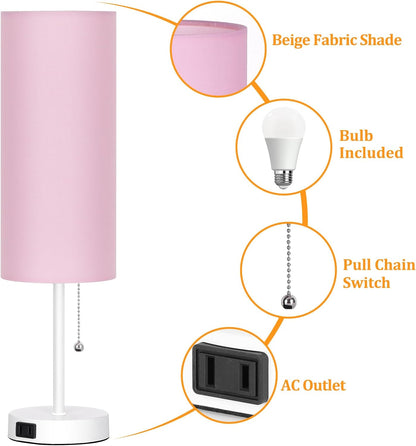 18" Table Lamp for Bedroom, 3-Color Bedside Lamps with Pull Chain