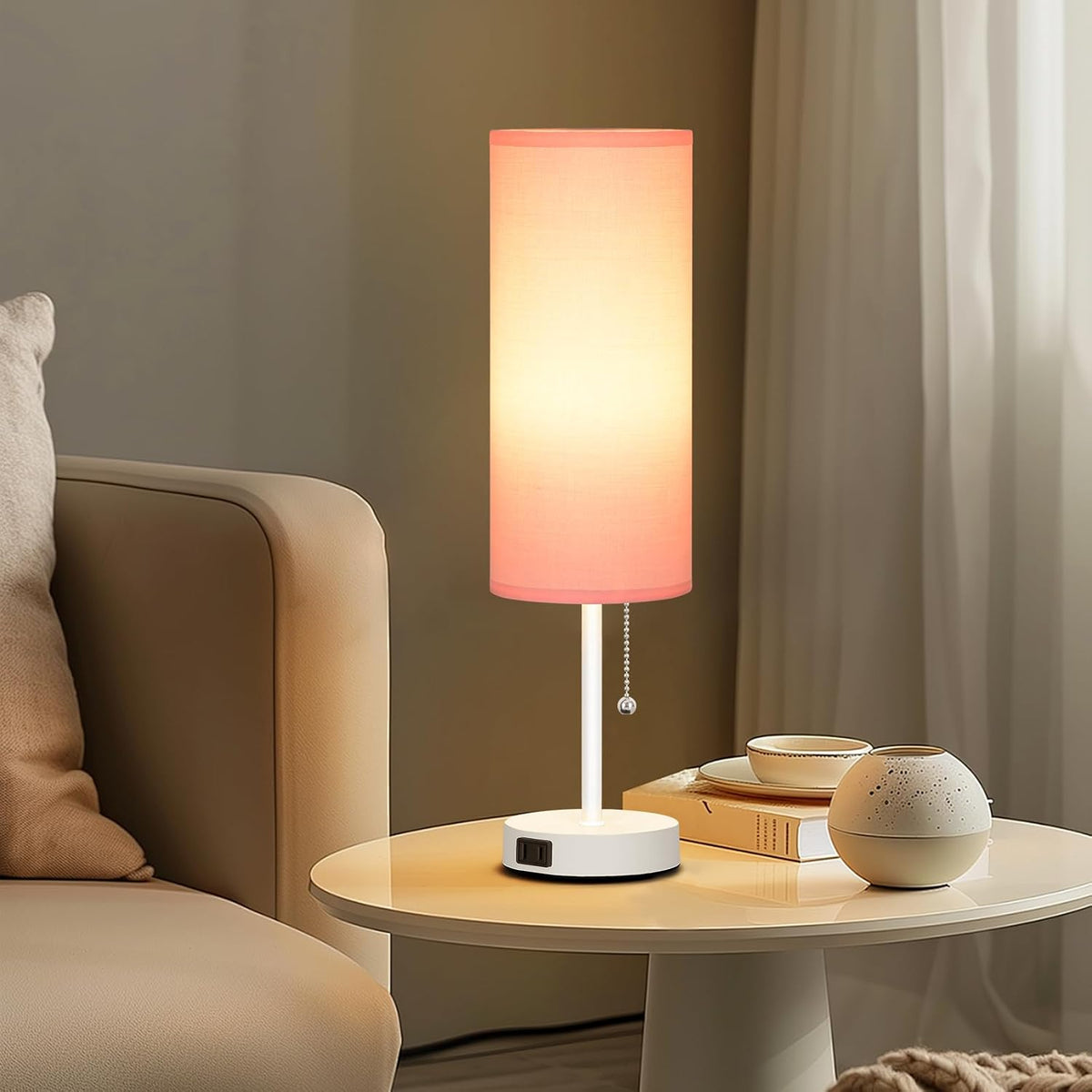 18" Table Lamp for Bedroom, 3-Color Bedside Lamps with Pull Chain
