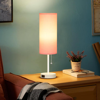 18" Table Lamp for Bedroom, 3-Color Bedside Lamps with Pull Chain