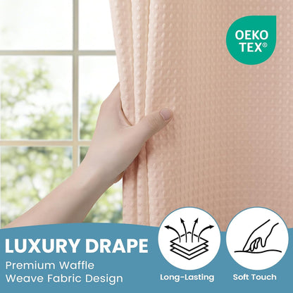 Ringless Waffle Shower Curtain with Snap in Liner Set, 71x74, Blush Pink
