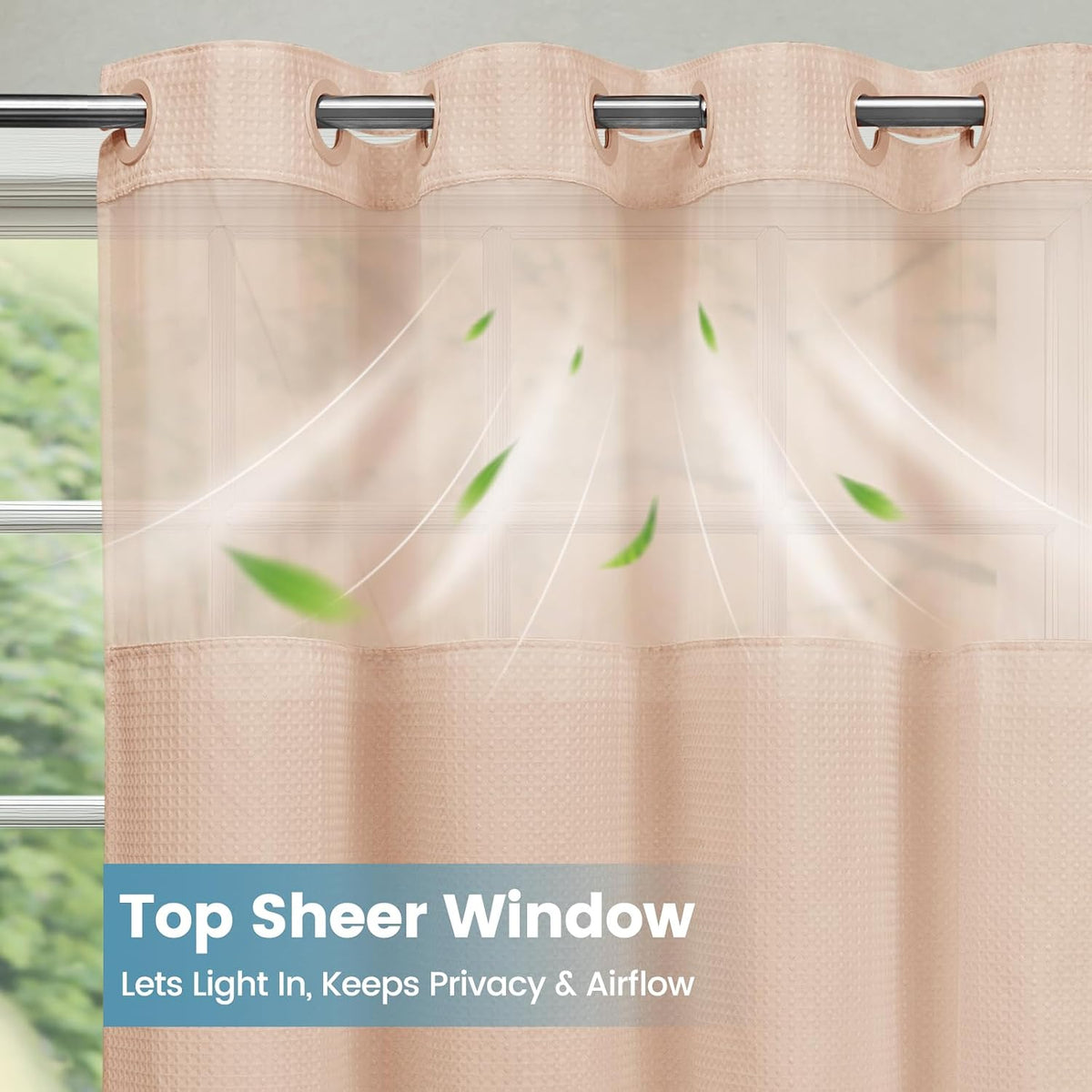 Ringless Waffle Shower Curtain with Snap in Liner Set, 71x74, Blush Pink