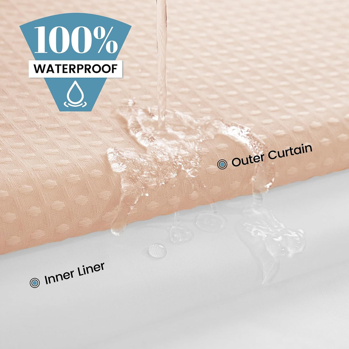 Ringless Waffle Shower Curtain with Snap in Liner Set, 71x74, Blush Pink