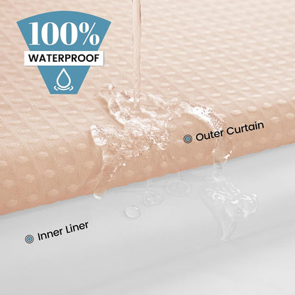Ringless Waffle Shower Curtain with Snap in Liner Set, 71x74, Blush Pink