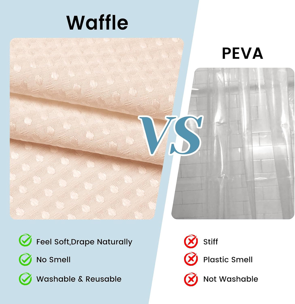 Ringless Waffle Shower Curtain with Snap in Liner Set, 71x74, Blush Pink