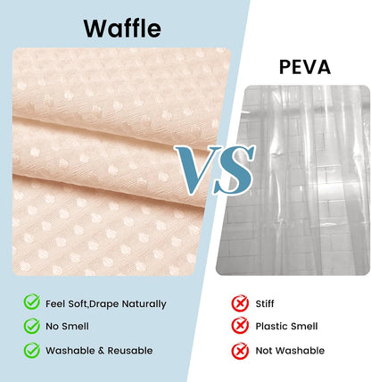 Ringless Waffle Shower Curtain with Snap in Liner Set, 71x74, Blush Pink