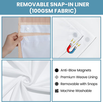 Ringless Waffle Shower Curtain with Snap in Liner Set, 71x74, Blush Pink