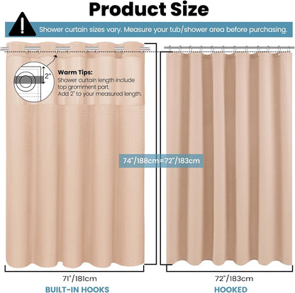 Ringless Waffle Shower Curtain with Snap in Liner Set, 71x74, Blush Pink