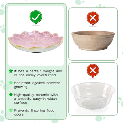 Shallow Ceramic Hamster Food Dish 2 Pcs Small Animals Food Bowl Sunflower Feeding Dishes for Gerbils Mice Rats 4.5in (Pink)