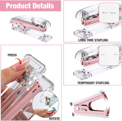 14 Desk Accessories Kit Include Stapler, Staple Remover, Pen Holder, Note Box, Metal Mesh Organizer, Phone Holder, Staples, Scissors, Binder Clips, Tape Measure, 2 Pens, Ruler (Pink)