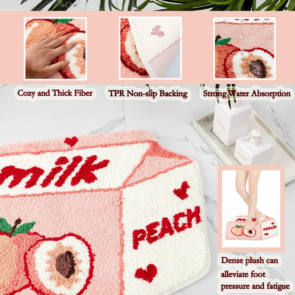 Pink Peach Bath Mat Cute Bathroom Shower Floor Mat 21.6x27.5in