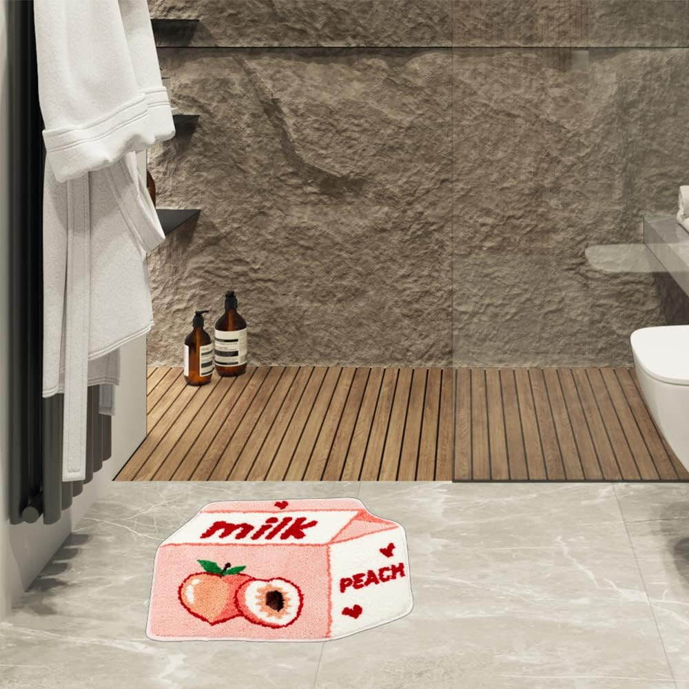 Pink Peach Bath Mat Cute Bathroom Shower Floor Mat 21.6x27.5in