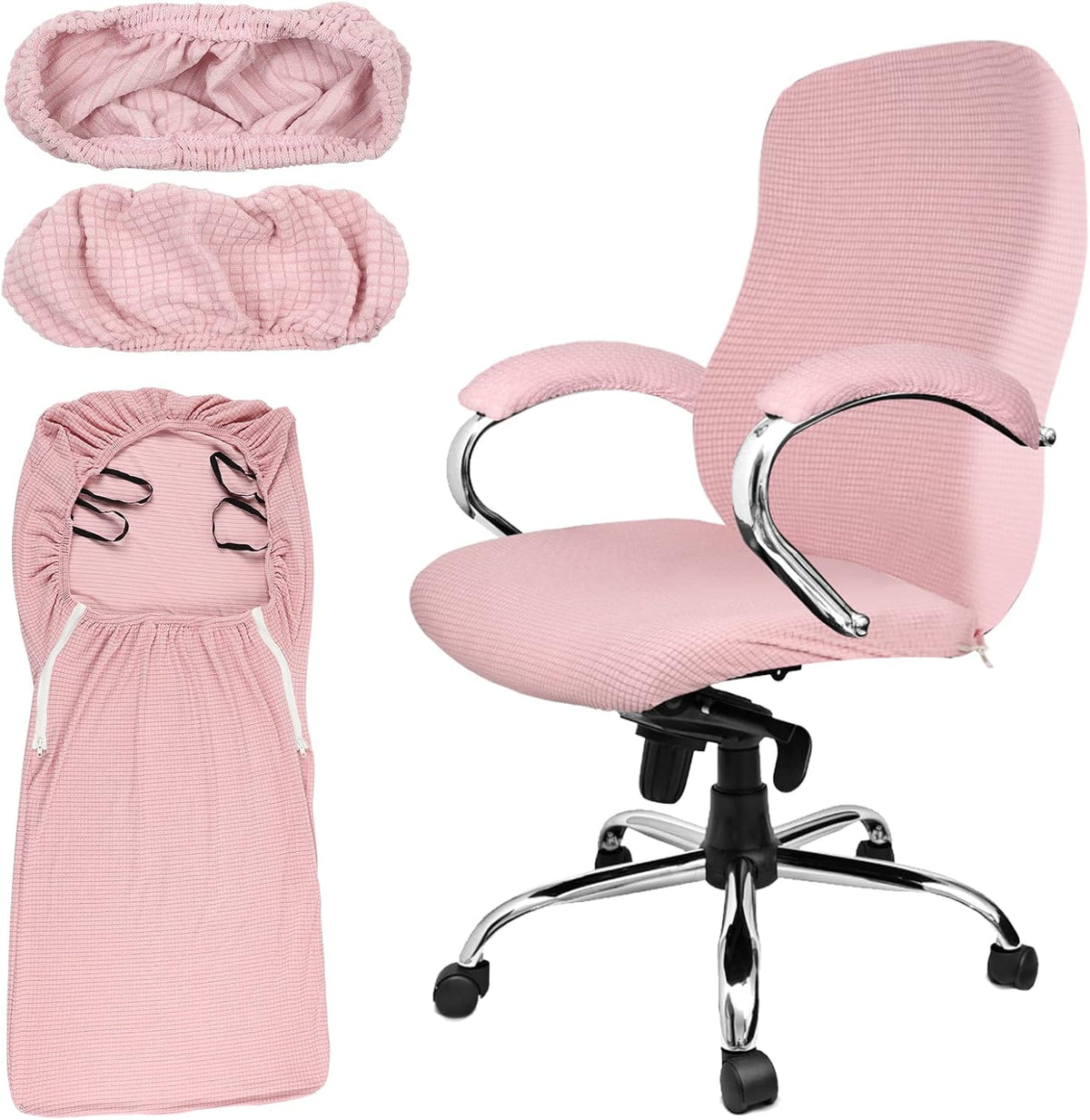 3 Pcs Computer Office Chair Armrest Cover, L, Waffle, Pink