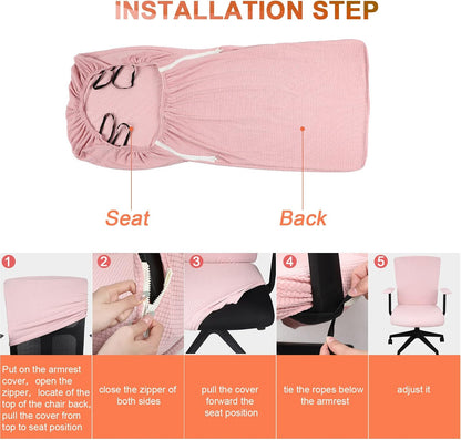 3 Pcs Computer Office Chair Armrest Cover, L, Waffle, Pink