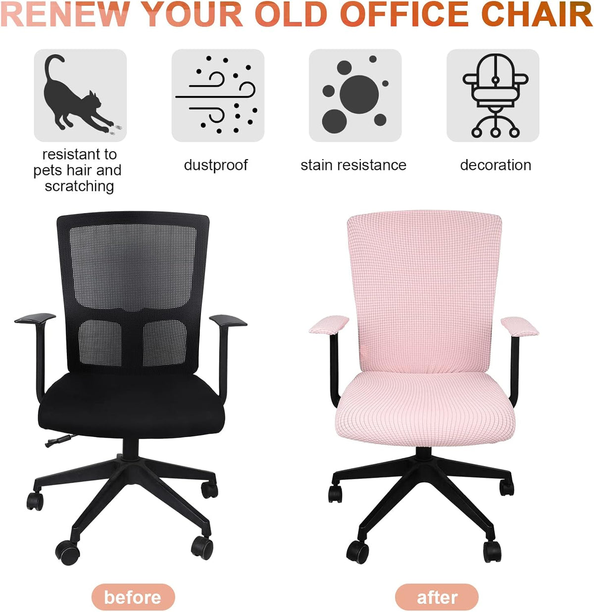 3 Pcs Computer Office Chair Armrest Cover, L, Waffle, Pink