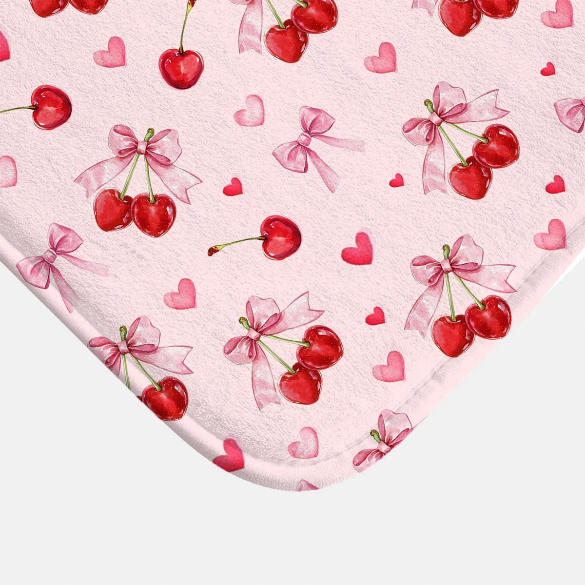 Cherry Imitation Cashmere Bath Mat, Cute Pink Bathroom Floor Mat Rubber Backing Non-Slip Washable,Fruit Bathroom Rug Soft Absorbent Suitable for Bathtub Shower Door Mat Decoration 17x27Inch