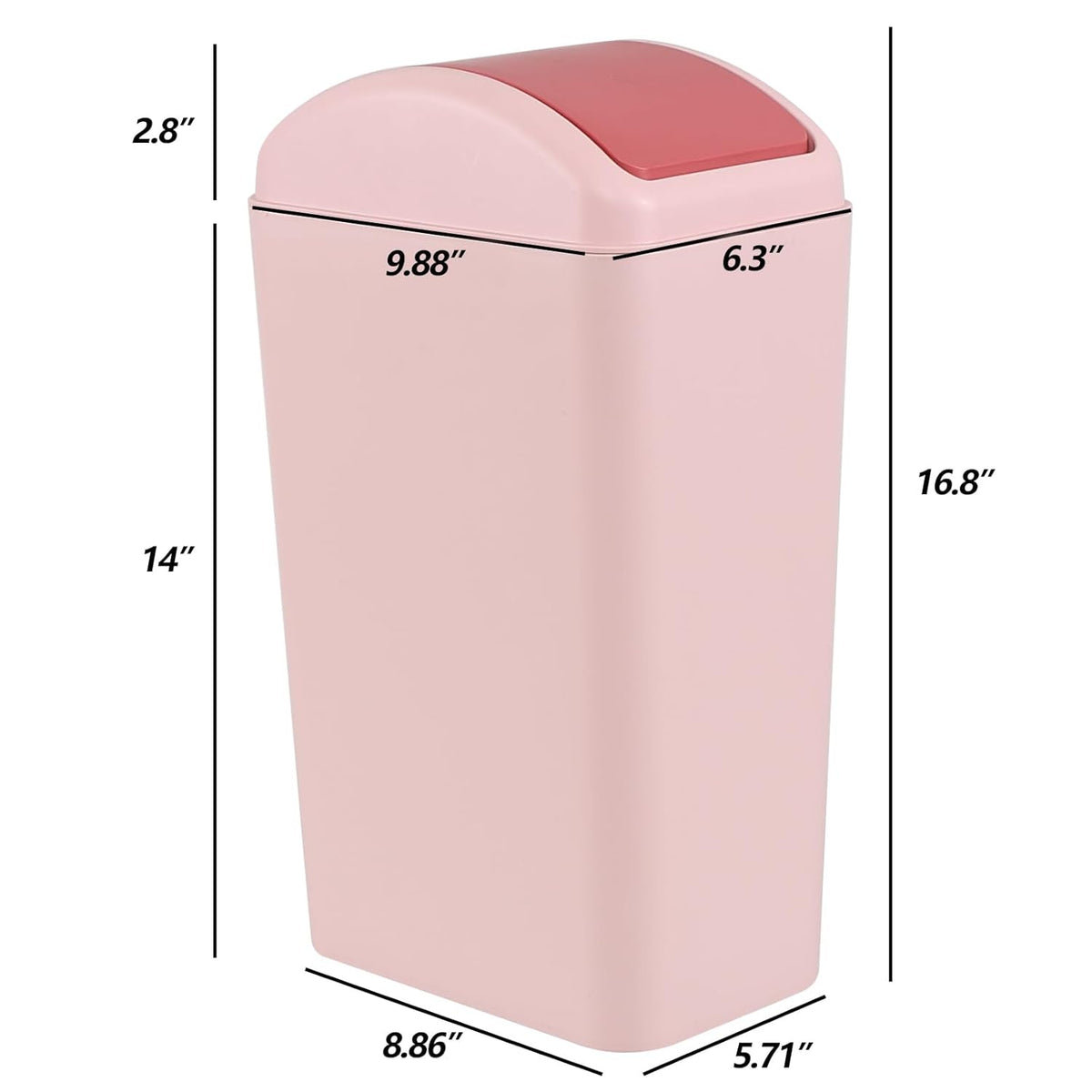 3.5 Gallon Trash Can with Swing Top Lid, 12 L Garbage Can, Pink