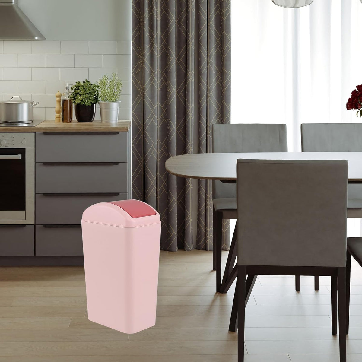 3.5 Gallon Trash Can with Swing Top Lid, 12 L Garbage Can, Pink