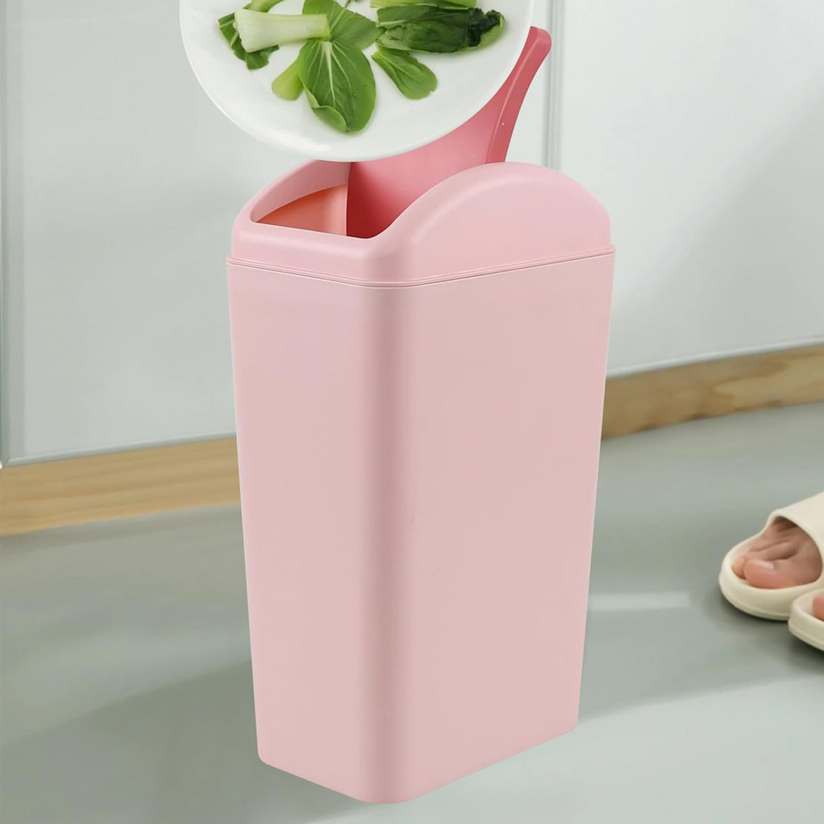 3.5 Gallon Trash Can with Swing Top Lid, 12 L Garbage Can, Pink