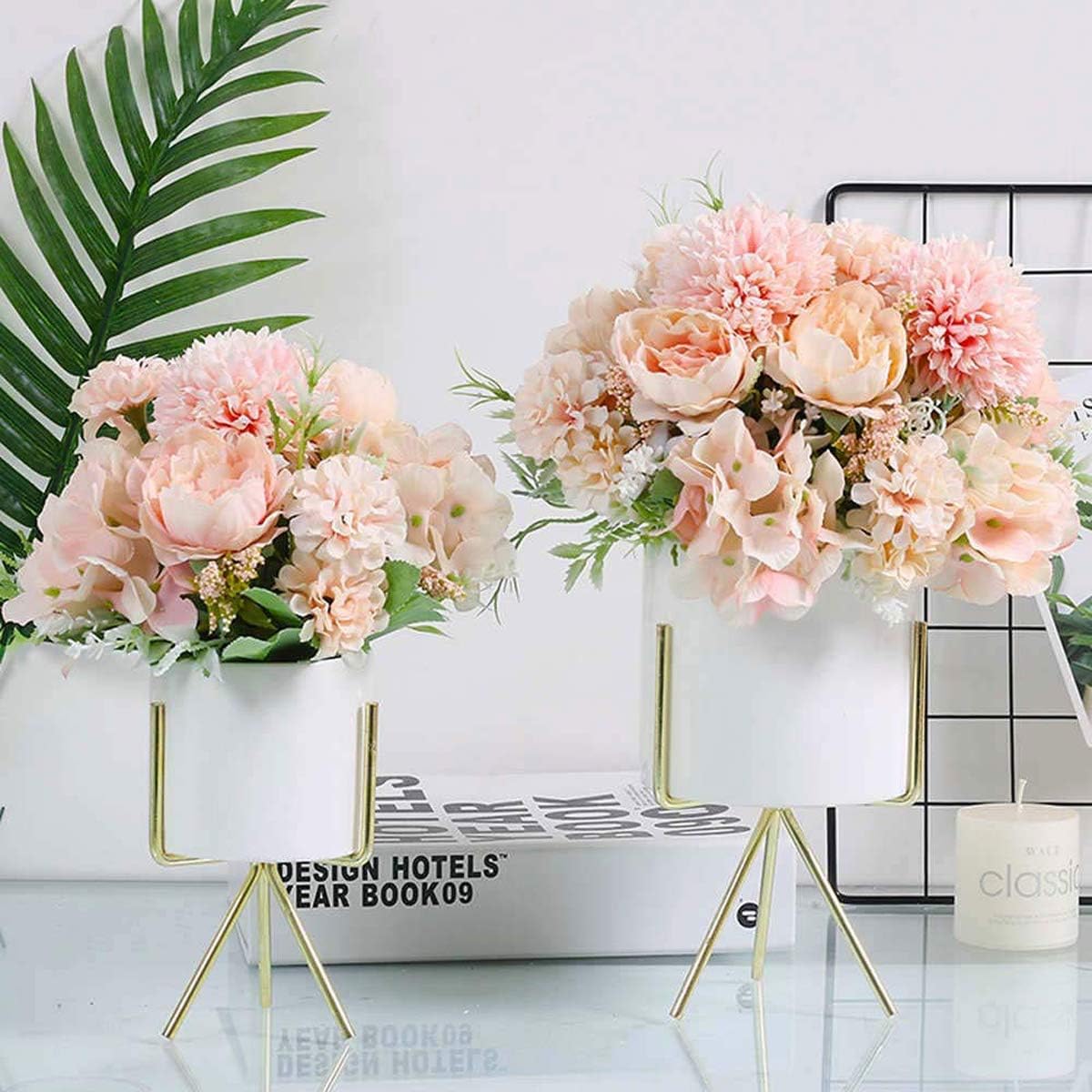Artificial Flowers, 2 Pack Fake Peony Silk Hydrangea Bouquet Decor Plastic Carnations Daisy Realistic Flower Arrangements Wedding Decoration Table Centerpieces,for Home Office Party Decor (Pink)