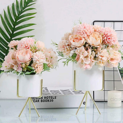 Artificial Flowers, 2 Pack Fake Peony Silk Hydrangea Bouquet Decor Plastic Carnations Daisy Realistic Flower Arrangements Wedding Decoration Table Centerpieces,for Home Office Party Decor (Pink)