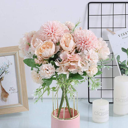 Artificial Flowers, 2 Pack Fake Peony Silk Hydrangea Bouquet Decor Plastic Carnations Daisy Realistic Flower Arrangements Wedding Decoration Table Centerpieces,for Home Office Party Decor (Pink)
