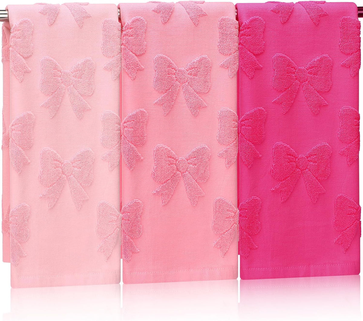3 Pcs Pink Bow Hand Towels Set for Bathroom Coquette Bow Hand Towels 100% Cotton Absorbent Decorative Jacquard Weave Washcloths Bath Decor Preppy Bathroom Decor Gift, 13.7 x 29.5 Inch