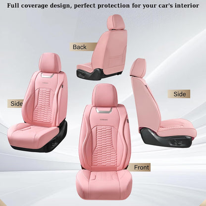 Coverado Car Seat Covers Full Set, 5 Seats Pink Seat Covers for Cars, Nappa Leather Waterproof Car Seat Covers Automotive Seat Covers Interior Accessories Universal Fit Most Cars