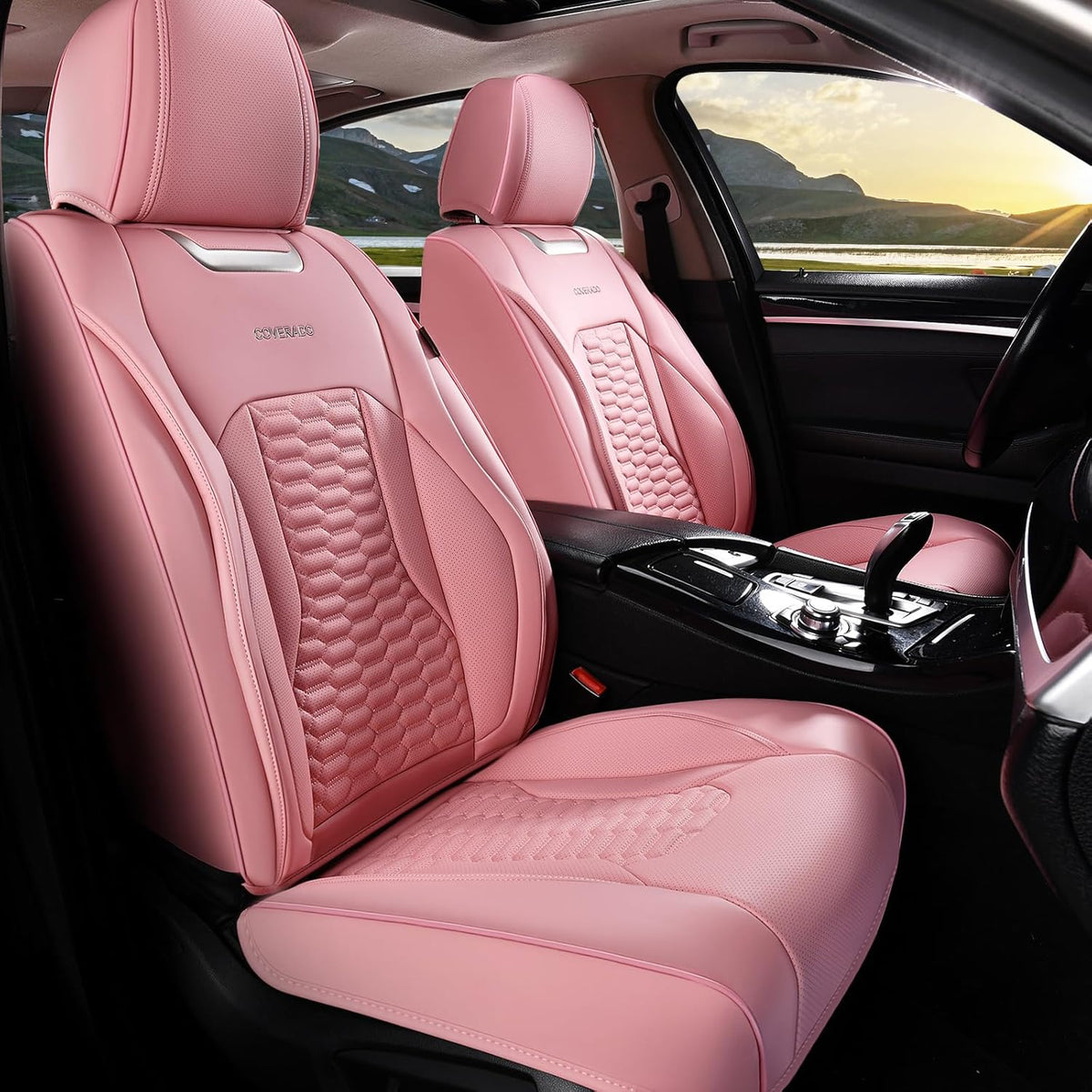 Coverado Car Seat Covers Full Set, 5 Seats Pink Seat Covers for Cars, Nappa Leather Waterproof Car Seat Covers Automotive Seat Covers Interior Accessories Universal Fit Most Cars