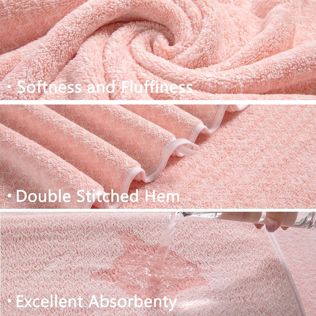 18 Piece Bath Towels Set,100% Microfiber Family Bathroom Towel with Hanging Loops-6 Bath Towels,6 Hand Towels,6 Washcloths,Quick Dry Highly Absorbent Shower Towel for Bathroom,Hotel,Spa-Pink