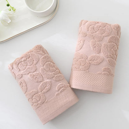 Pink Rose Hand Towel Set of 2 Super Soft 100% Cotton Embossed Floral Pattern Highly Absorbent Decorations Bath Hand Towels for Bathroom 13x 29 Inch