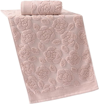 Pink Rose Hand Towel Set of 2 Super Soft 100% Cotton Embossed Floral Pattern Highly Absorbent Decorations Bath Hand Towels for Bathroom 13x 29 Inch