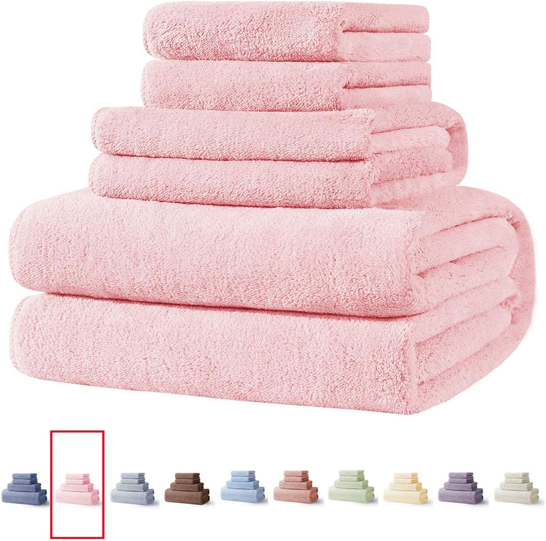 4 Piece Quick-Dry Microfiber Towel Sets, Super Soft and Absorbent Bathroom Towels, Great Shower Towel, Hotel Towel Gym Towels- Light Pink