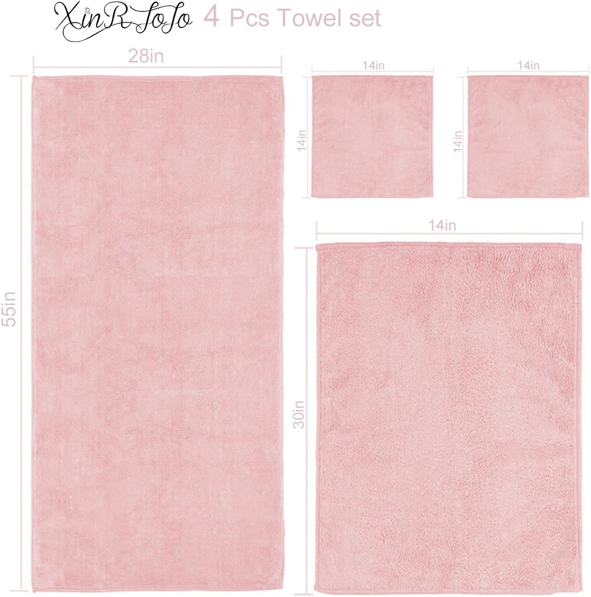 4 Piece Quick-Dry Microfiber Towel Sets, Super Soft and Absorbent Bathroom Towels, Great Shower Towel, Hotel Towel Gym Towels- Light Pink