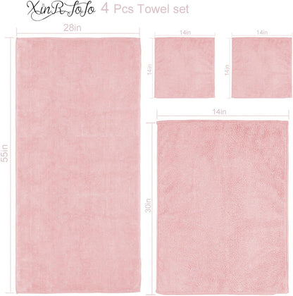 4 Piece Quick-Dry Microfiber Towel Sets, Super Soft and Absorbent Bathroom Towels, Great Shower Towel, Hotel Towel Gym Towels- Light Pink