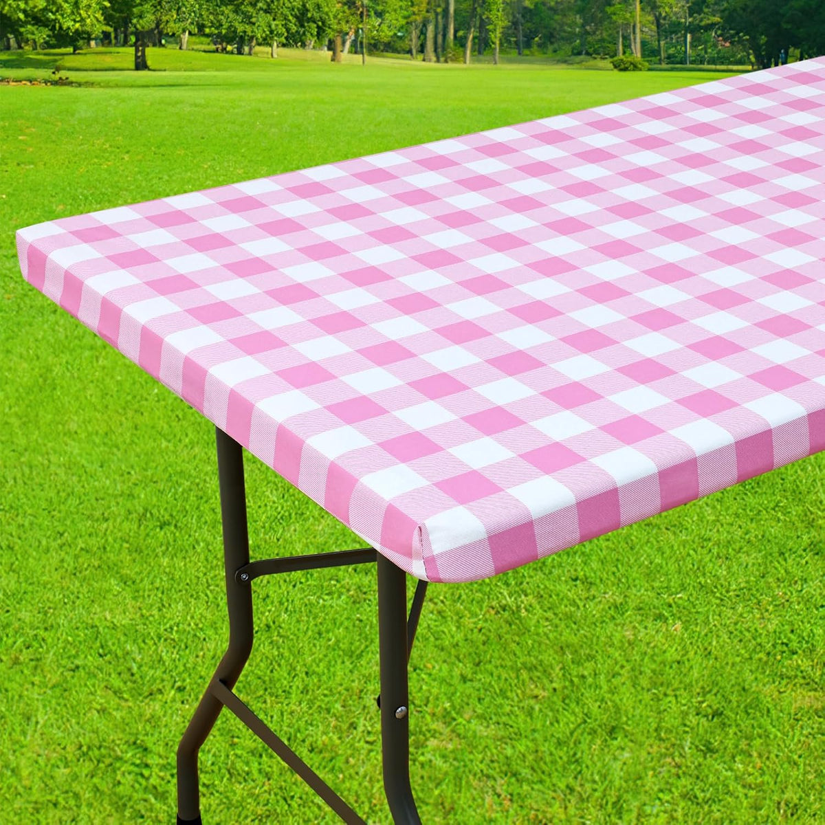 6 Foot Picnic Table Cloth, Flannel Backed Fitted Vinyl tablecloths