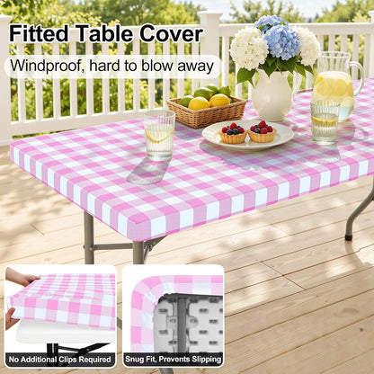 6 Foot Picnic Table Cloth, Flannel Backed Fitted Vinyl tablecloths