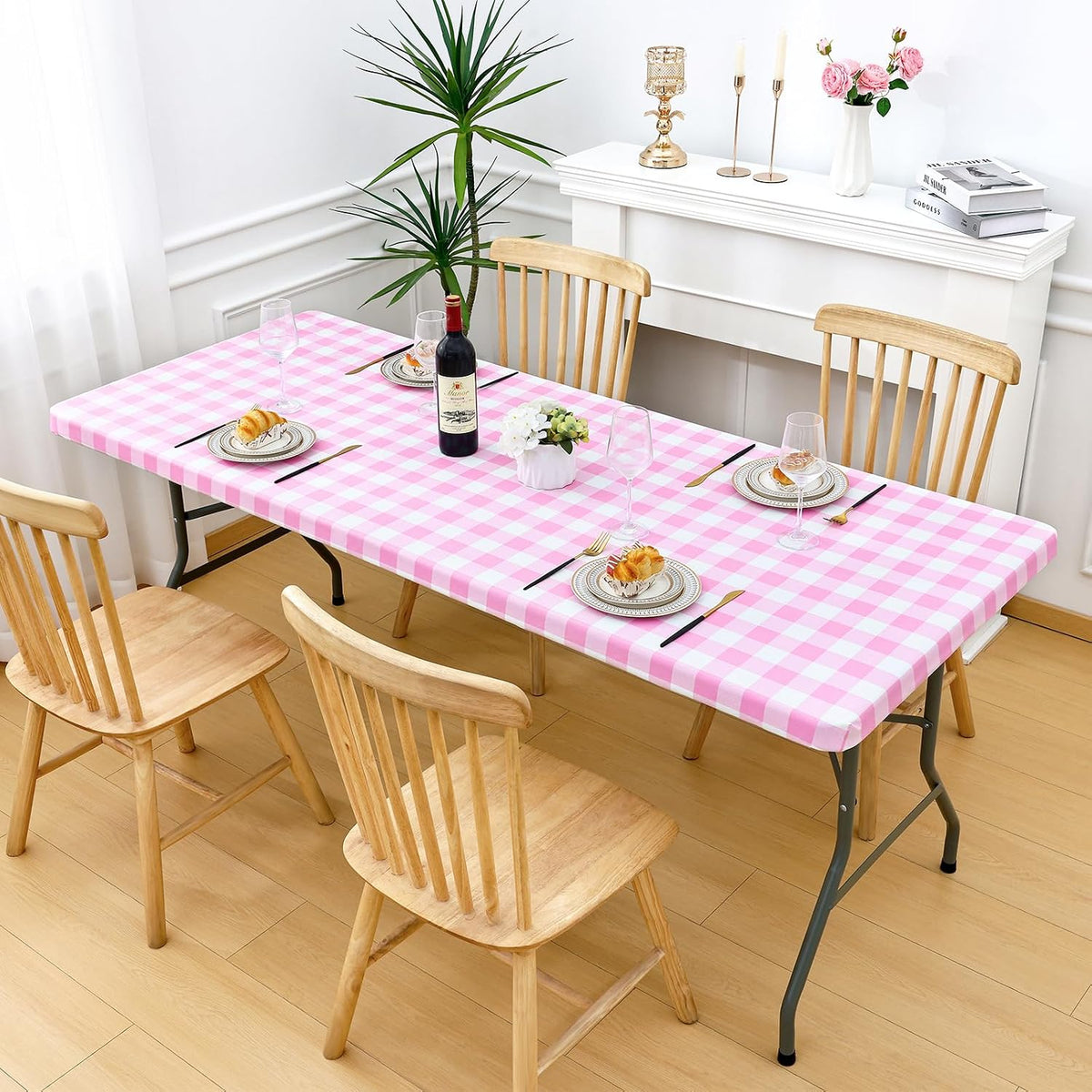 6 Foot Picnic Table Cloth, Flannel Backed Fitted Vinyl tablecloths