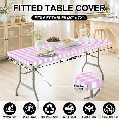 6 Foot Picnic Table Cloth, Flannel Backed Fitted Vinyl tablecloths