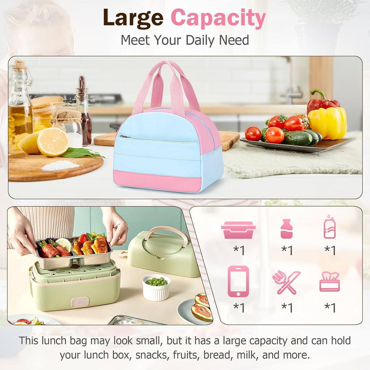 Blue Lunch Box for Women, LunchBox for Kids,Insulated Lunch Bag for Women