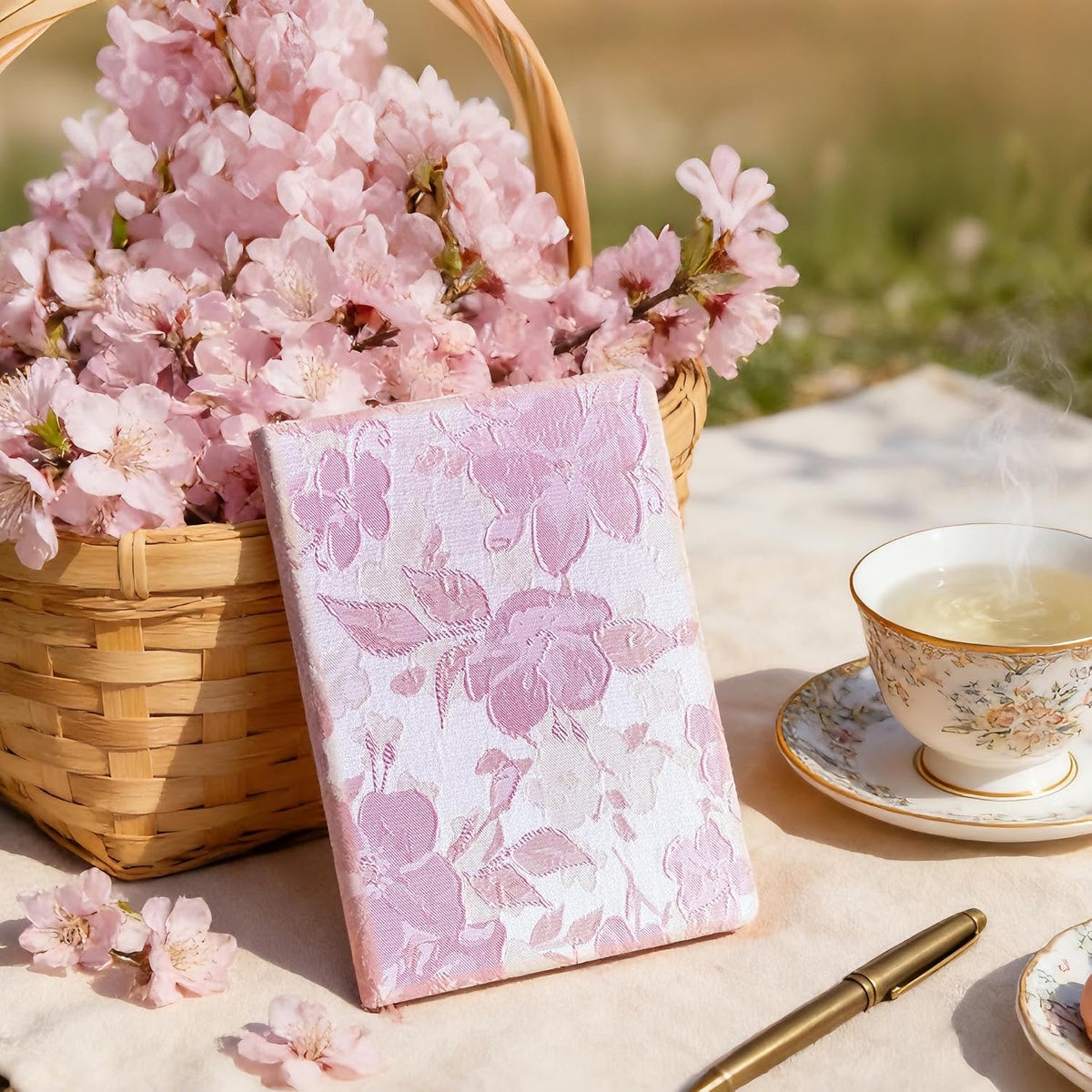 Pink Notebook, A5, Ruled Journal, Hardcover, Lay-flat, Embroidered Flower Journal, Beautiful Journal, Cute Notebooks for Women, Gift for Her, Writing Journal, Gratitude Journal, Peach Blossom