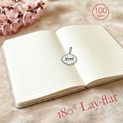 Pink Notebook, A5, Ruled Journal, Hardcover, Lay-flat, Embroidered Flower Journal, Beautiful Journal, Cute Notebooks for Women, Gift for Her, Writing Journal, Gratitude Journal, Peach Blossom
