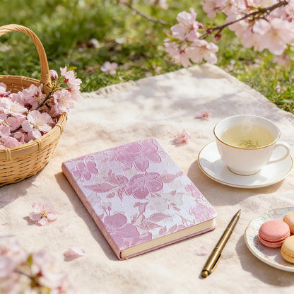 Pink Notebook, A5, Ruled Journal, Hardcover, Lay-flat, Embroidered Flower Journal, Beautiful Journal, Cute Notebooks for Women, Gift for Her, Writing Journal, Gratitude Journal, Peach Blossom