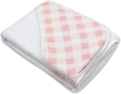 3-Piece Organic Cotton Hooded Towel & Washcloth Set, Peach Skin Painted Buffalo Check, One Size